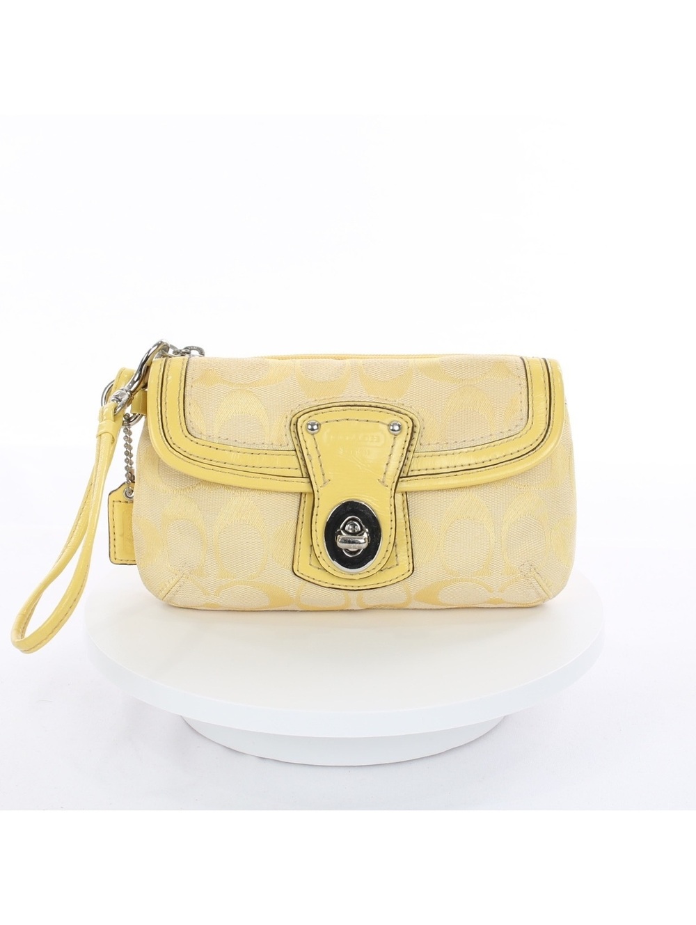 Coach Y2K Legacy Signature Turnlock Yellow Wristlet